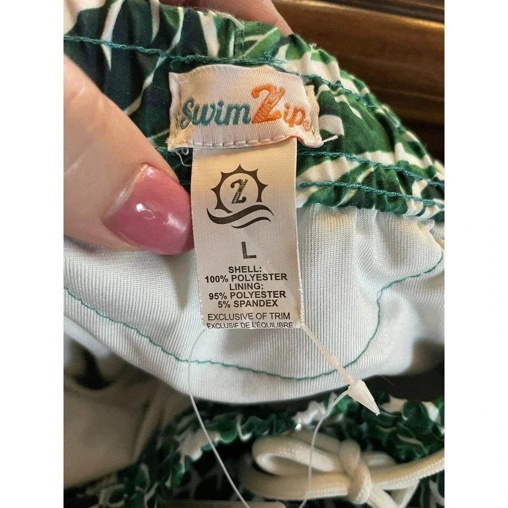 SwimZip UPF 50+ NEW Green Leaf Swim Trunks Men’s Size Large Sun Protection